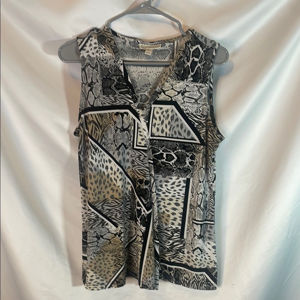 Dana Buchman Asymmetrical Black and White Sleeveless Blouse